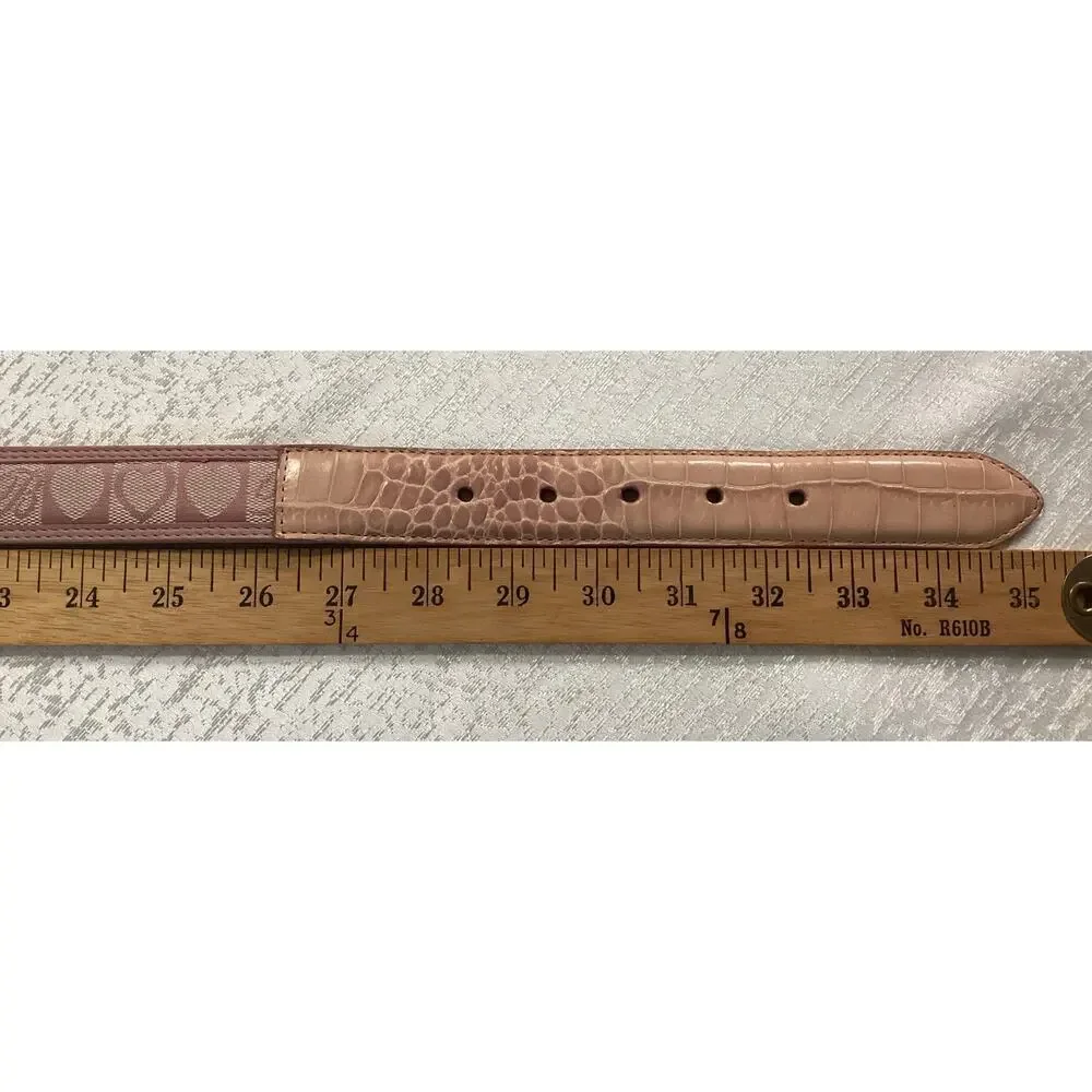 Brighton canvas heart monogram & leather croc embossed silver buckle sz 32 pink